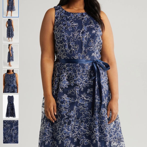 Alex Evenings Embroidered Tie Waist Sleeveless Dress (Plus) 14W - Picture 1 of 15